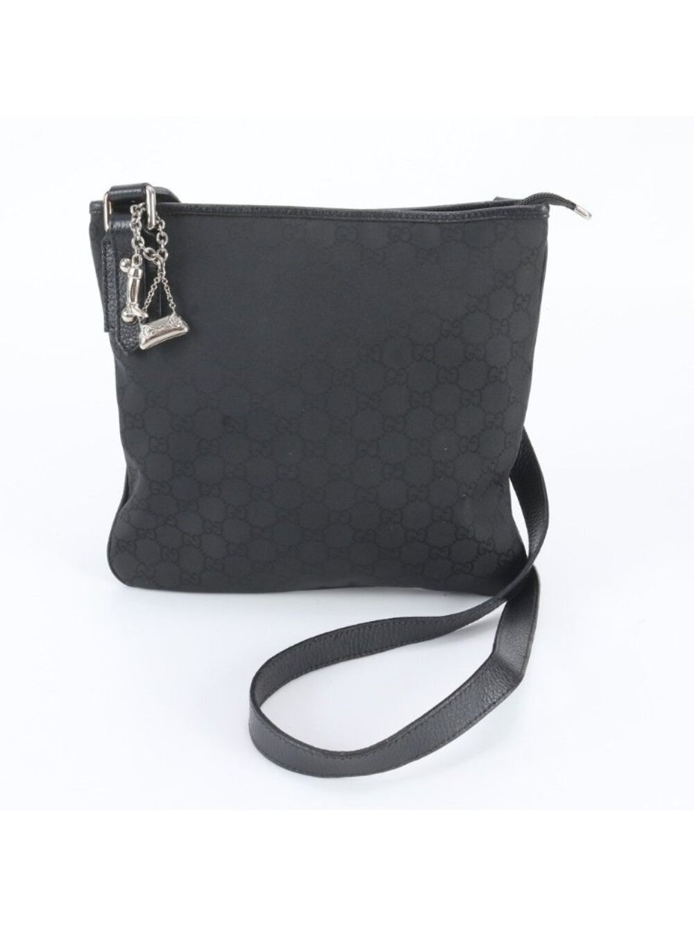 Gucci GG Nylon Charm Leather Shoulder Bag Crossbody